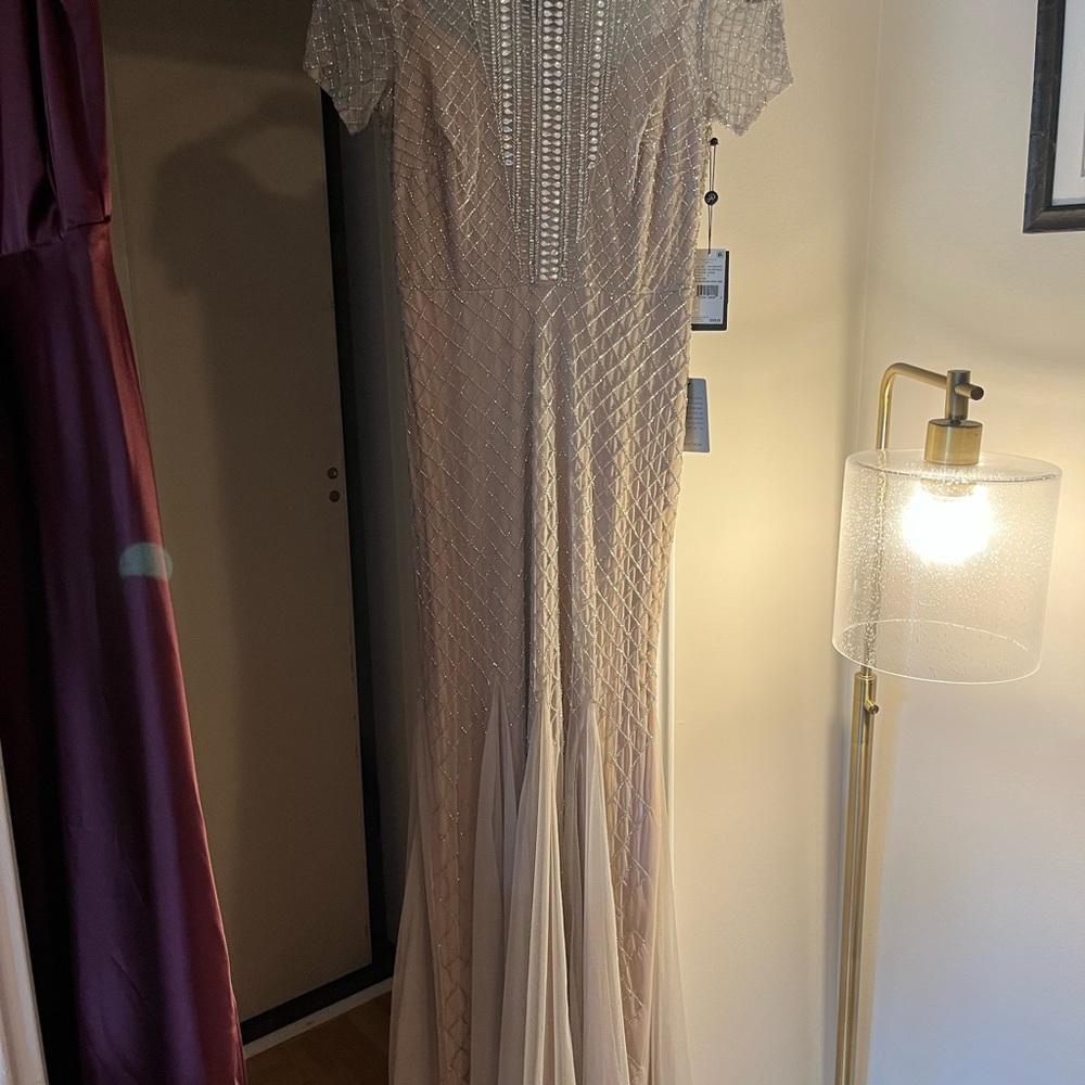 Adrianna papell sequin and beaded nude mermaid dress. Sz 6 - Picture 4 of 7